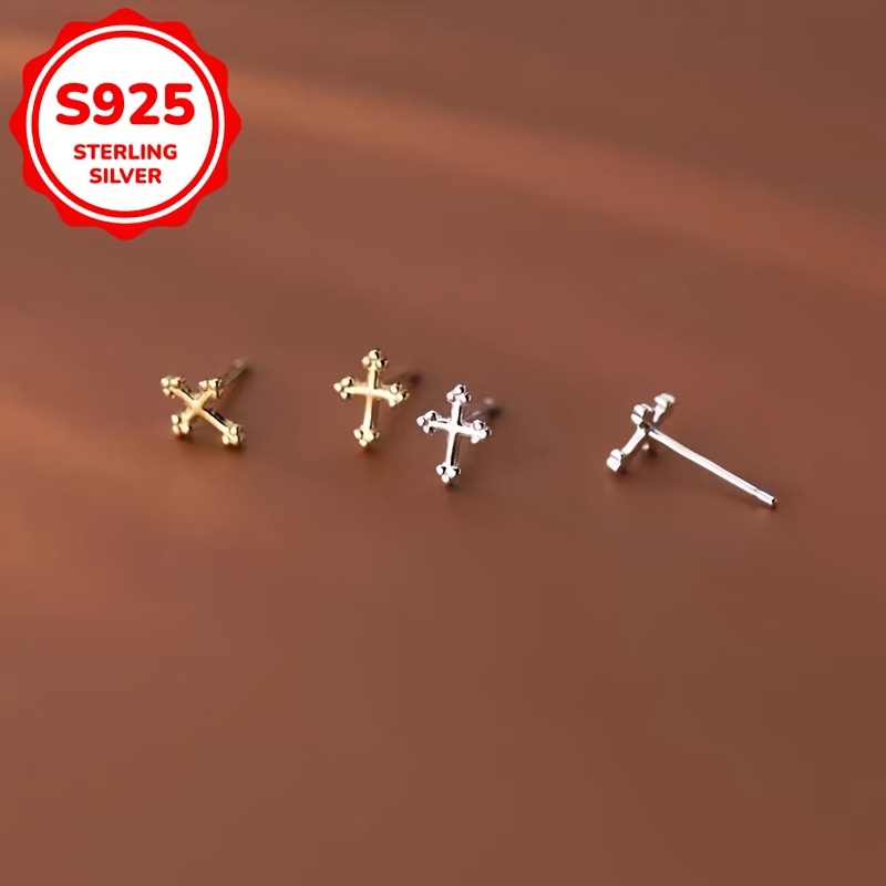 S925 Silvery Cross Earrings for Daily Wear with Low Sensitivity - 2g